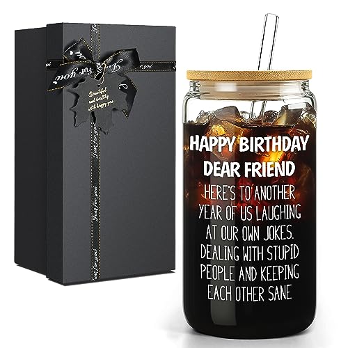 Best Friend Birthday Gifts for Women, Happy Birthday Cup Gifts for Friends Female Unique Friendship Presents for Woman Men Besties Male Bff Coworker Soul Sisters Womens Her Him 473 ml Trinkgläser von TWZ