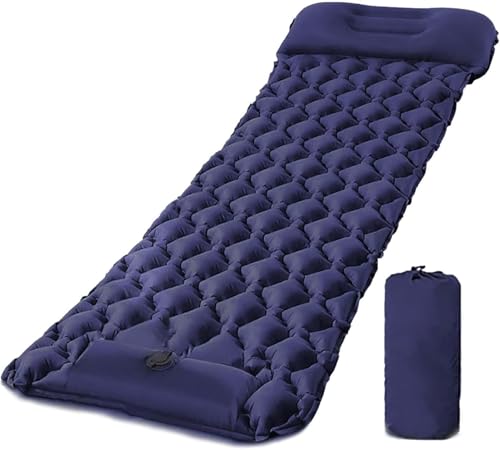TWZ Aufblasbare Campingmatte mit Kissen für Erwachsene, 190x60cm Ultraleicht Isomatte mit eingebauter Fußpumpe, langlebige Campact Luftmatratze mit Aufbewahrungstasche, 30s aufgeblasen, für Camping von TWZ