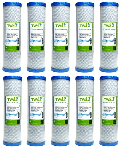 10x TWaLa Aktivkohleblockfilter 10 Zoll Wasserfilter 10 µm für Umkehrosmose, Hauswasseranlagen, Brunnenwasser zur Geschmacksneutralisierung und Geruchsneutralisierung Kokussnussschalen von TWaLa