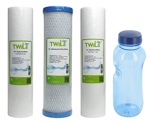Set 4-teilig TWaLa GRATIS Tritan Trinkflasche 0,5L + 10" Zoll Ersatzfilter Umkehrosmose Anlage RO Polypropylen Sediment Vorfilter Grobfilter Aktivkohleblock Trinkwasser Filter Wasserfilter Set 4-teilig TWaLa GRATIS Tritan Trinkflasche 0,5L + 10" Zoll Ersatzfilter Umkehrosmose Anlage RO Polypropylen Sediment Vorfilter Grobfilter Aktivkohleblock Trinkwasser Filter Wasserfilter von TWaLa