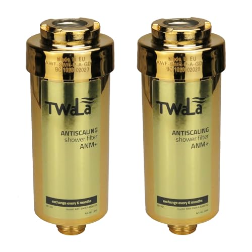 TWaLa 2 Stück Duschfilter filtert Kalk und Chlor Markenware 1/2" IG und AG AWF-SWR-P-ANM-B ANTISCALING (Gold) von TWaLa