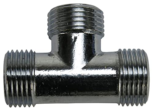 TWaLa 3/8" T-Stück Abzweig Verteiler Fitting BSP 3 fach Aussengewinde 3xAG flachdichtend Messing verchromt 3/8 Zoll Druckluft Wasser von TWaLa