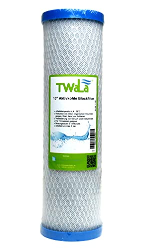 TWaLa Aktivkohleblockfilter - Trinkwasser Filter für Umkehrosmose, Brunnenwasser, Geschmacksneutralisierung und Geruchsneutralisierung 10 Zoll Wasserfilter 10 µm aus Kokussnussschale von TWaLa