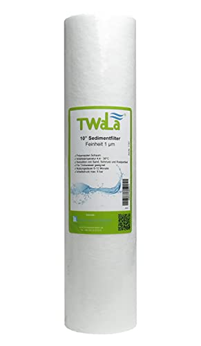 TWaLa Sediment Vorfilter Grobfilter 10 Zoll Wasserfilter 1 µm für Umkehrosmose, Hauswasseranlagen, Brunnenwasser zur Entfernung von Rostbelastung, Trübung und Schwebeteilchen Polypropylen von TWaLa