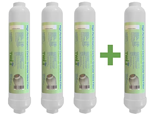 TWaLa Wasserfilter Set 10" 4-teilig Ersatzfilter Umkehrosmose Anlage RO Sediment Aktivkohleblock Aktivkohlegranulat (3+1 Carbon Granular Inline) von TWaLa