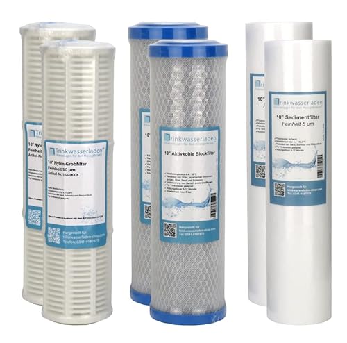 Wasserfilter Filtereinsätze für 3 Stufen Filtergehäuse Brunnenwasser Regenwasser Teichwasser Geräteschutz Pumpenvorfilter Nylon Siebfilter Aktivkohleblock Sedimentfilter Vorfilter 10 Zoll (6 Filter) von TWaLa