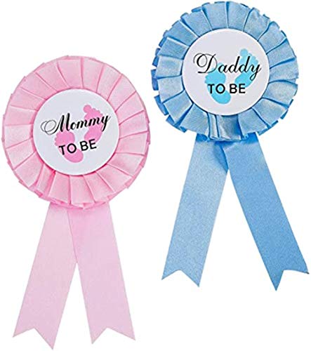 TX 2 Stücke Mommy to Be und Dad to Be Anstecker Schleife Deko für Papa Mama Geschenk, Weißblech Abzeichen Geschlecht Offenbaren Party, Geburt Baby Mädchen Junge Babydusche Party Dekoration von TX