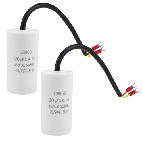 2 Stück Kondensator CBB60 20µF 450V 50/60 Hz Arbeitskondensator mit 20cm Anschlußkabel und Kabelschuhe Anlaufkondensator Motorstartkondensator 20uF | 74x38mm von TXErfolg
