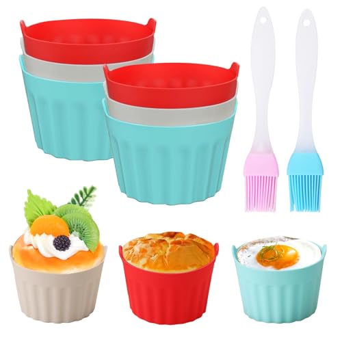 6 Stück Silikon Muffinförmchen Airfryer 9x5.5cm Wiederverwendbare Muffinform Backformen, BPA-frei Muffinform Heißluftfritteuse mit 2 Silikonölpinsel Backförmchen für Kuchen,Eincreme und Pudding von TXErfolg