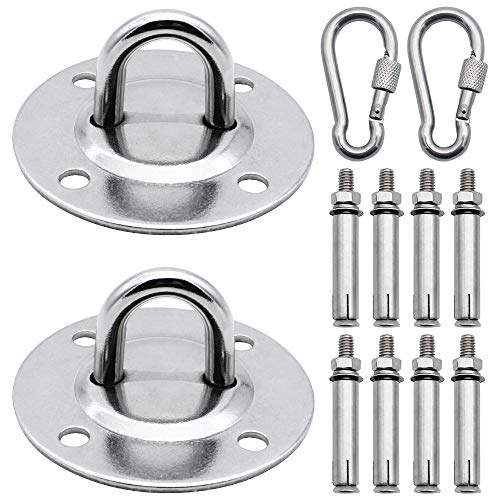 TXErfolg 2 Stück Deckenhaken Edelstahl Professionell Deckenhalterung Tragfähigkeit beträgt 350kg mit 2 Stück Karabiner für Hängesessel Schaukel Hängelampe Hängematte Sling Trainer Boxsack Yogatuch von TXErfolg