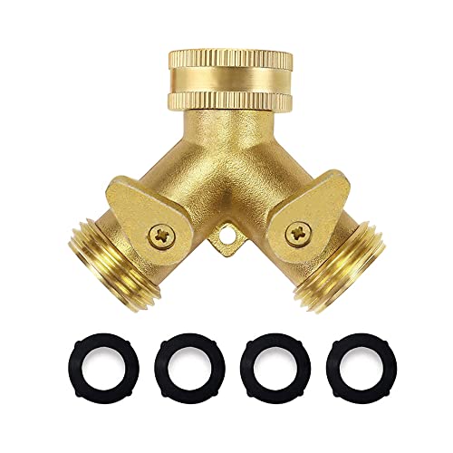 TXErfolg 2-Wege Y-Verteiler 3/4 Zoll aus Messing Y-Verteilerstück mit Absperrhähnen Massiver Y-Verteiler Wasseranschluss Verteiler für Haus Garten Gartenschlauch von TXErfolg