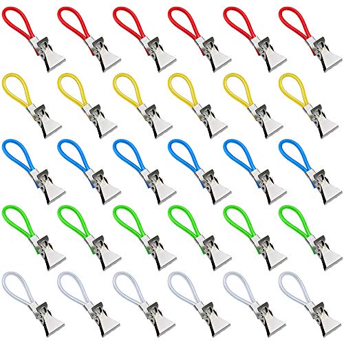 TXErfolg 30 Stück Handtuchclips mit Schlaufe Handtuchhalter Clips Aufhänger aus Kunststoff und vernickelten Metall für Kleine Handtüchern Topflappen Geschirrtücher für Bad Kücher Balkon von TXErfolg
