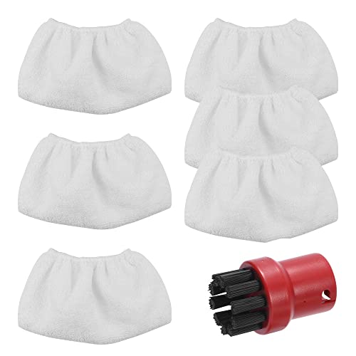 TXErfolg 7 Stück Zubehör für Kärcher Dampfreiniger 6 Mikrofaser-Tuchset und 1 Rot Rundburste Anwendbar für Kärcher Steam Cleaner EasyFix SC1 SC2 SC3 SC4 SC5 kärcher dampfreiniger ersatzteile von TXErfolg