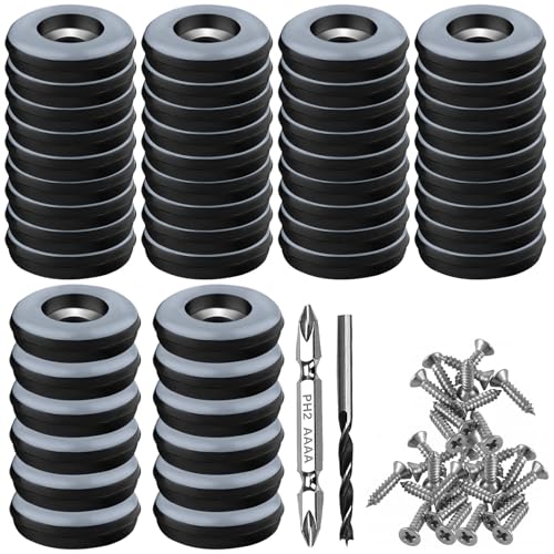 TXErfolg Teflongleiter zum Schrauben 48 Stück Bodengleiter Ø 25 mm (Rund | Schwarz) Möbelgleiter mit 48 Edelstahlschrauben und 2 Bohrer Möbelgleiter-Set Effektiver Schutz Ihrer Möbel Stühle Böden von TXErfolg