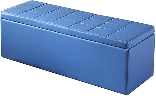 TXFXZXZ Ottomanen Fußhocker Sitzkissen und Fußhocker Ottomane Truhe Box Sitzbank Aufbewahrung Wechselschuhe PU-Material Wasserdicht Schmutzabweisend Massivholzrahmen(Blue,80x40x40cm) von TXFXZXZ