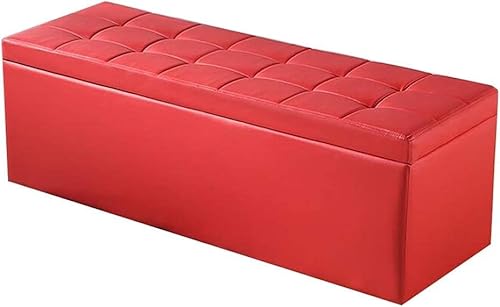 TXFXZXZ Ottomanen Fußhocker Sitzkissen und Fußhocker Ottomane Truhe Box Sitzbank Aufbewahrung Wechselschuhe PU-Material Wasserdicht Schmutzabweisend Massivholzrahmen(Red,60x40x40cm) von TXFXZXZ