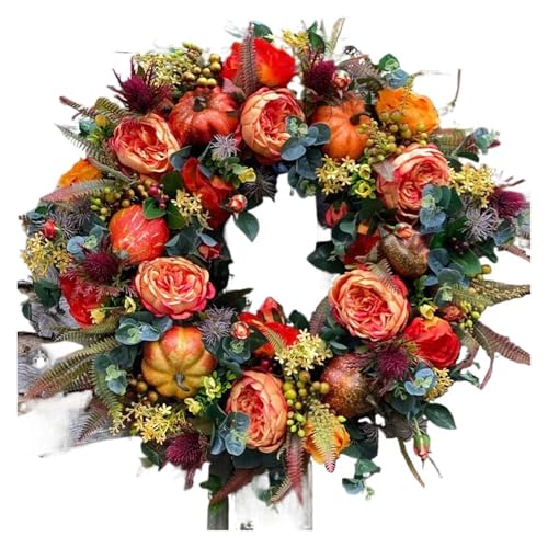 50cm Halloween Künstliche Kranz Front Tür Herbst Green Leaf Kürbis Ernte Thanksgiving Festival Veranda Decor von TXLEAPEY