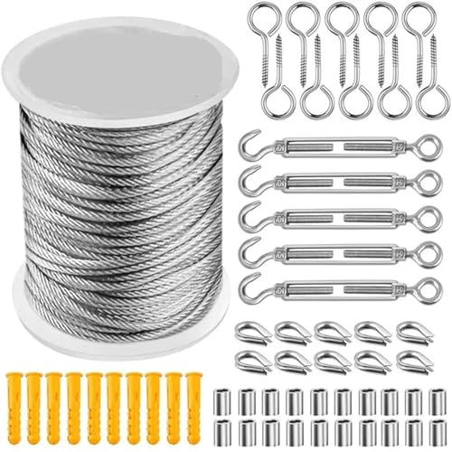 56 Teile/Satz 30M Draht Seil Kabel Haken Hängen Kit Flexible PVC-beschichtete Edelstahl Wäscheleine von TXLEAPEY