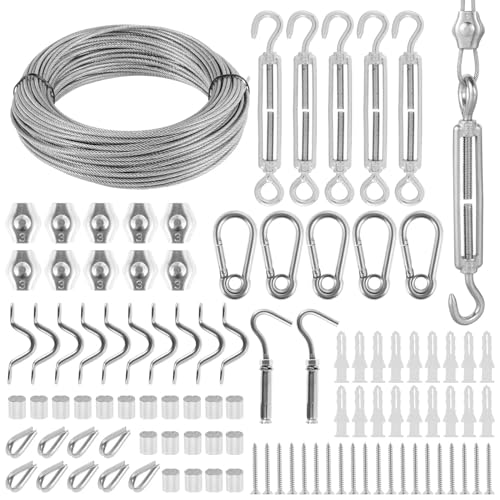81 Teile/Satz 50 Meter Stahl PVC-beschichtetes Flexibles Drahtseil Weiches Kabel Transparent Edelstahl Wäscheleine Durchmesser 2mm Kit von TXLEAPEY