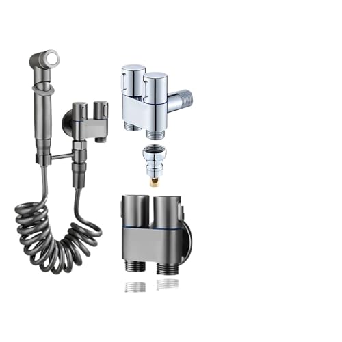 An der Wand montiertes Toiletten-Bidet-Sprühset mit Doppelsteuerung, 1 Eingang und 2 Ausgängen, Dreiecksventil, Toilettenspülung, Badezimmerzubehör(Type 2 - Black) von TXLEAPEY