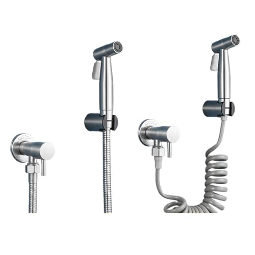 Gebürsteter Bidethahn, Handbidet-Sprühset aus Edelstahl, Toilettenbrause, einzelner Kaltwasserhahn, Zubehör(Spring set(4PCS)) von TXLEAPEY