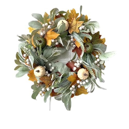 Herbstkränze Kürbis Beeren Ahornblatt Künstlicher Kranz Ernte Herbst Tür Weihnachten Halloween Home Hanging Decor(40cm) von TXLEAPEY