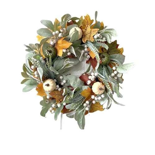 Herbstkränze Kürbis Beeren Ahornblatt Künstlicher Kranz Ernte Herbst Tür Weihnachten Halloween Home Hanging Decor(45cm) von TXLEAPEY