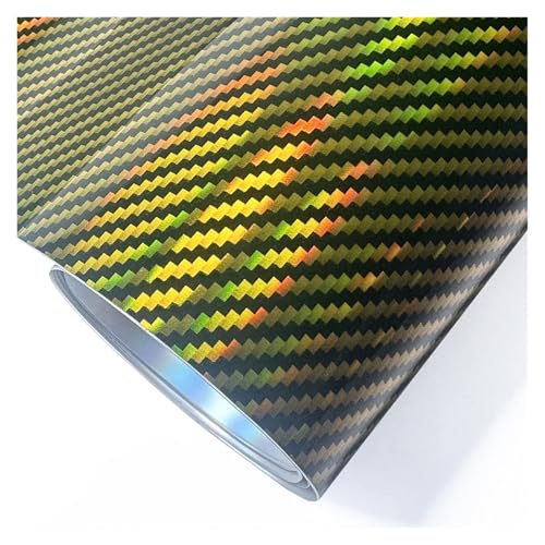 Hochglanz-Laserblau-Carbonfaser-Folie, Motorrad-Karosserieaufkleber, Regenbogen-Autofolie, Abdeckungen, Zubehör, Wickelfolienaufkleber(Laser Gold,30CM X 152CM) von TXLEAPEY