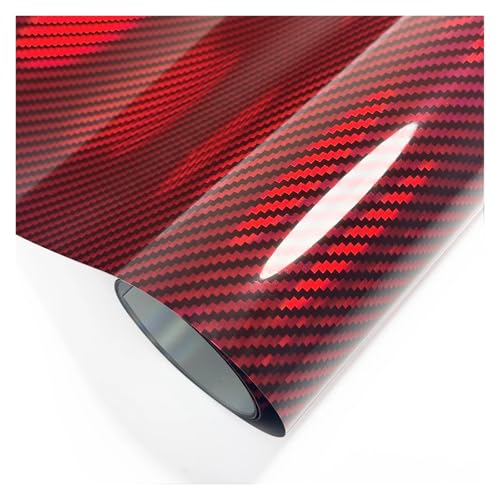 Hochglanz-Laserblau-Carbonfaser-Folie, Motorrad-Karosserieaufkleber, Regenbogen-Autofolie, Abdeckungen, Zubehör, Wickelfolienaufkleber(Laser Red,50CM X 200CM) von TXLEAPEY