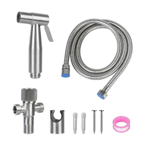Selbstreinigender Duschkopf aus Edelstahl, Bidet-Sprüher-Set for die Toilette, Handbidet-Wasserhahn for Badezimmer-Handbrause(Grey) von TXLEAPEY