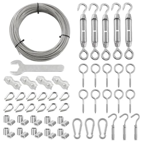 TXLEAPEY 1 Satz 30 Meter Robustes, beschichtetes Nylon 304 Edelstahl 2 mm Drahtseil M2 Kausche mit Aluminium-Crimp-Spannschloss TXLEAPEY 1 Satz 30 Meter Robustes, beschichtetes Nylon 304 Edelstahl 2 mm Drahtseil M2 Kausche mit Aluminium-Crimp-Spannschloss von TXLEAPEY