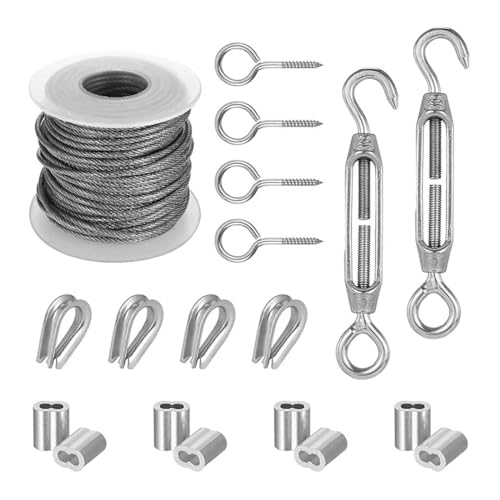 TXLEAPEY 1 Set 15/30/50 M Multifunktionale Draht Seil Kit Edelstahl Kabel Zelt Schnur Hängen Wäscheleine Outdoor Kabel Leitplanke seile(15m-01) von TXLEAPEY