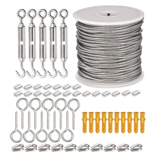 TXLEAPEY 1 Set 15/30/50 M Multifunktionale Draht Seil Kit Edelstahl Kabel Zelt Schnur Hängen Wäscheleine Outdoor Kabel Leitplanke seile(30m) von TXLEAPEY