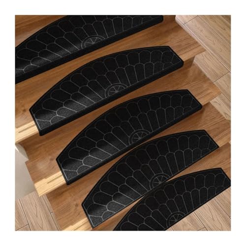 TXLEAPEY 14 PCS geprägte Haushalts-Massivholz-Wendeltreppen-Stufenunterlage Anti-Rutsch-Kleber TPR Selbstklebende Stufenbodenunterlage(Black) von TXLEAPEY