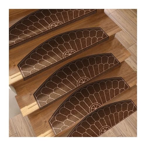 TXLEAPEY 14 PCS geprägte Haushalts-Massivholz-Wendeltreppen-Stufenunterlage Anti-Rutsch-Kleber TPR Selbstklebende Stufenbodenunterlage(Brown) von TXLEAPEY