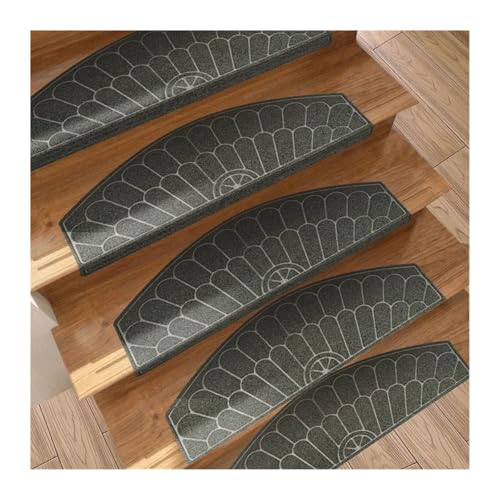 TXLEAPEY 14 PCS geprägte Haushalts-Massivholz-Wendeltreppen-Stufenunterlage Anti-Rutsch-Kleber TPR Selbstklebende Stufenbodenunterlage(Grey) von TXLEAPEY