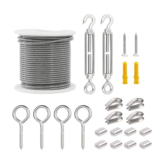 TXLEAPEY 15/25/30/50 Meter Stahl-PVC-beschichtetes, Flexibles Drahtseil, weiches Kabel, transparenter Edelstahl, Wäscheleine, Durchmesser 2 mm, Kit(TypeG 30m) von TXLEAPEY