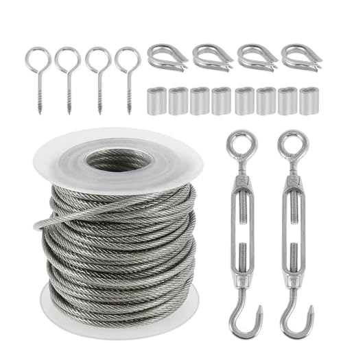 TXLEAPEY 15 m/30 m Bild Draht Kabel Geländer Kit Garten Heavy Duty Schraube Auge Schraube Spannschloss Draht Spanner Sieb beschichtet Kabel Seil(15M) von TXLEAPEY