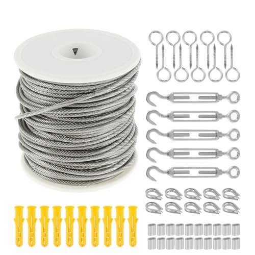 TXLEAPEY 15 m/30 m Bild Draht Kabel Geländer Kit Garten Heavy Duty Schraube Auge Schraube Spannschloss Draht Spanner Sieb beschichtet Kabel Seil(30M) von TXLEAPEY