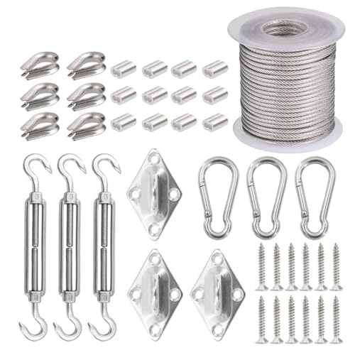TXLEAPEY 15 m 2 mm Drahtseil-Kabelhaken-Aufhängeset, Flexibler PVC-beschichteter Haken/Haken-Spannschlösser, Diamant-Pad-Öse mit Schrauben von TXLEAPEY