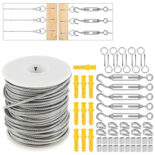 TXLEAPEY 15M/30M Edelstahl Heavy Duty Kabel Seil Garten Draht Kabel Geländer Draht Zaun Rolle Kits for Outdoor Zelt Seil Reinigungs Seil(30Meter) von TXLEAPEY