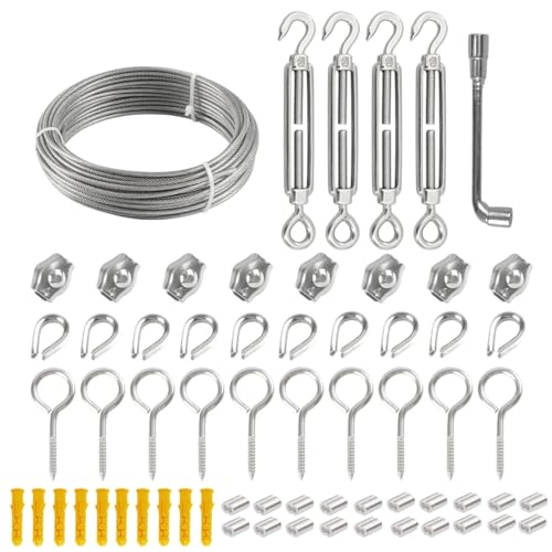 TXLEAPEY 20M/30M 3mm 304 Edelstahl Draht Seil Suspension Kit PVC-beschichtete Kleidung Mit Haken Spanner leuchten Garten Draht(30M) von TXLEAPEY