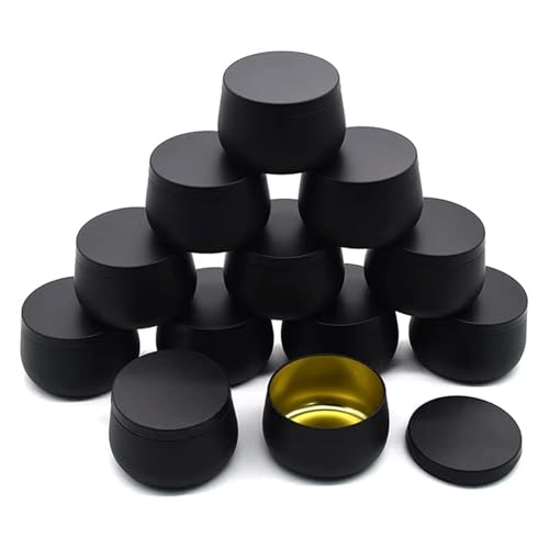TXLEAPEY 4 Unzen Kerzendose, 12 Kerzenbehälter zur Kerzenherstellung, Leere Kerzendosen mit Deckel in großen Mengen, Kerzengläser(Black) von TXLEAPEY