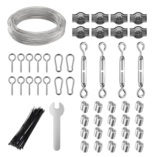 TXLEAPEY 45 m 304 Edelstahlseil 2 mm Kit Garten PVC-beschichtetes Drahtseil Spannschloss M4 Haken und Aluminium-Crimpschlaufen von TXLEAPEY