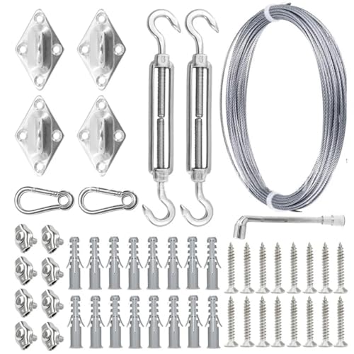 TXLEAPEY 50 Stück 15 m 5 mm Edelstahl-Wäscheleine-Drahtseil-Set, quadratische Spannschlossschrauben mit Viereckschnalle von TXLEAPEY