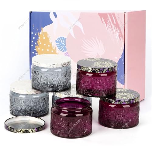 TXLEAPEY 6 stücke Aromatherapie Kerze Machen Flasche Glas Mit Deckel Leere Wachs Leuchter Kerze Tasse Braun Duft Kerze Dosen Vintage(Gray Purple) von TXLEAPEY