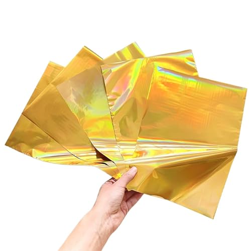 TXLEAPEY A4 50 Blatt eloxiertes AluminiumGold Heißlaminator-Bastelpapier, einfach zu verwenden, kann auf Papiermineralien verwendet Werden(Gold Holographic) von TXLEAPEY