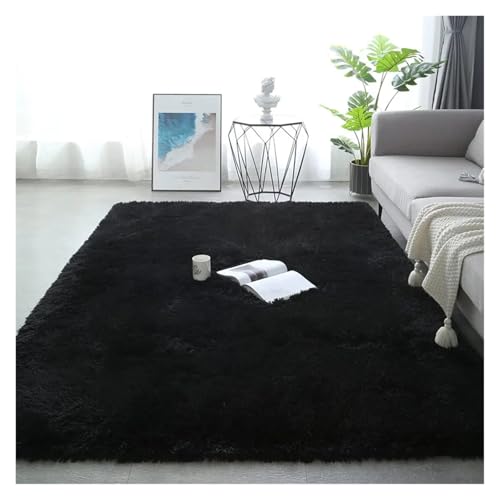 TXLEAPEY Große Teppiche for modernes Wohnzimmer, Langhaar-Lounge-Teppich im Schlafzimmer, pelzige Dekoration, Flauschige Boden-Nachttischmatten(Black,80x120cm) von TXLEAPEY