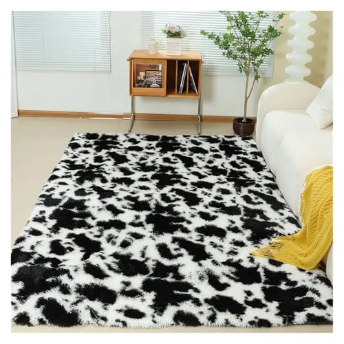 TXLEAPEY Große Teppiche for modernes Wohnzimmer, Langhaar-Lounge-Teppich im Schlafzimmer, pelzige Dekoration, Flauschige Boden-Nachttischmatten(Cow Color,80x200cm) von TXLEAPEY