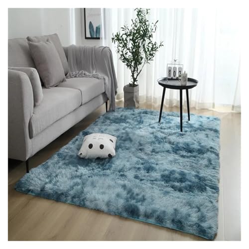 TXLEAPEY Große Teppiche for modernes Wohnzimmer, Langhaar-Lounge-Teppich im Schlafzimmer, pelzige Dekoration, Flauschige Boden-Nachttischmatten(Dark Blue,120x200cm) von TXLEAPEY